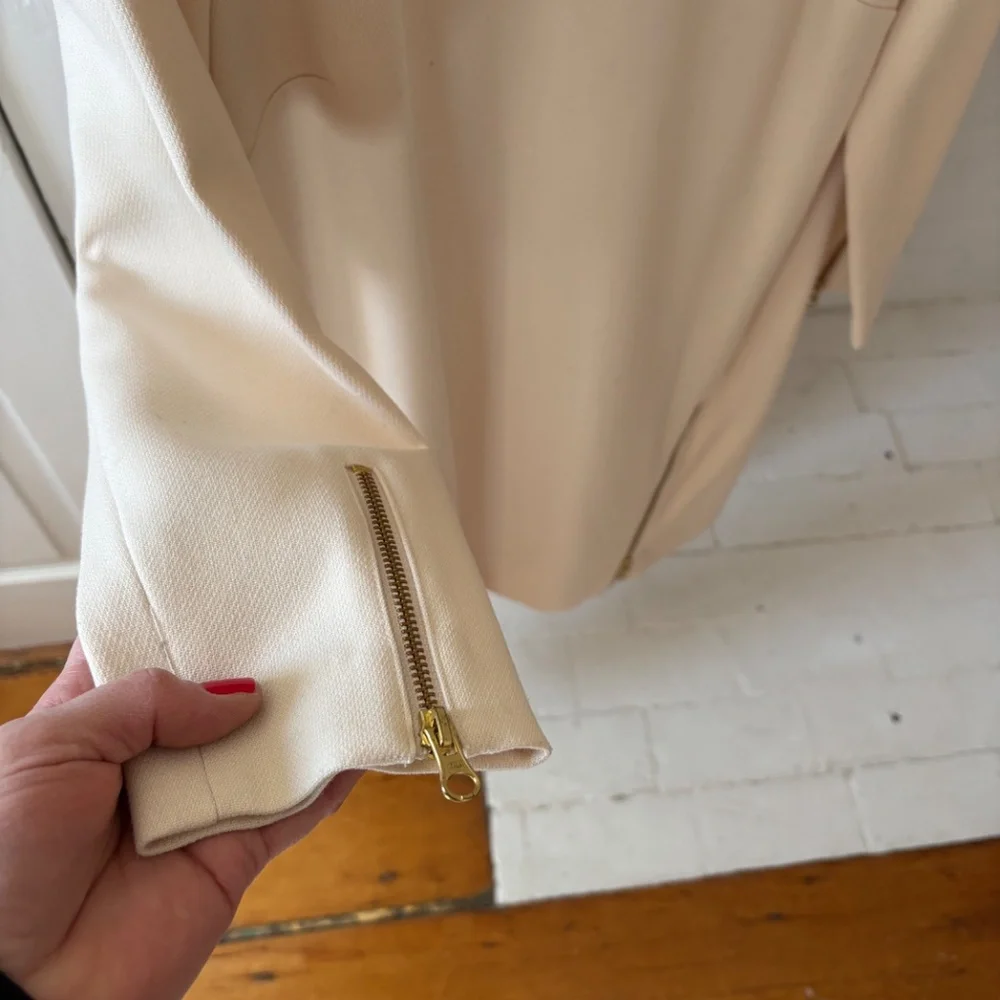 Cream Long Sleeve Mini Dress with Gold Zipper Detail - Picture 4 of 5